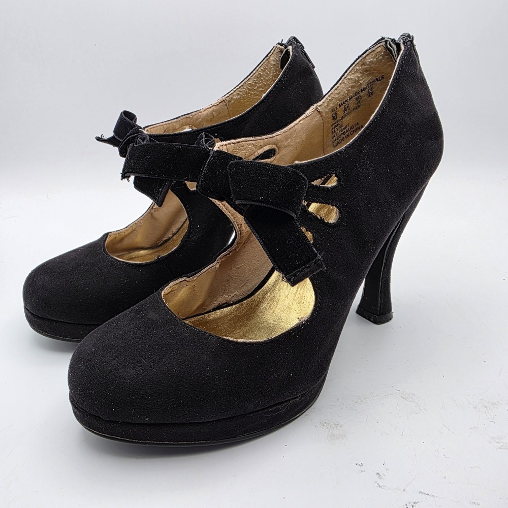 Vintage Bongo 7 Mary Jane Heels Y2K Black Bow‎ Pinup Goth Witchy Dark Fairy Sexy